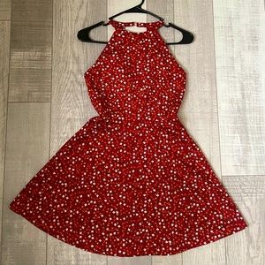 Girl’s red causal dress with floral print
